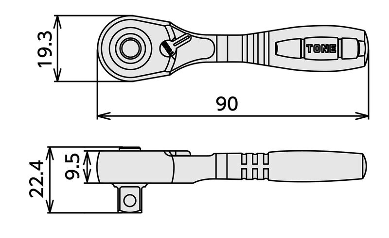 TONE Short Ratchet Handle Compact Head (Socket Hold Type) RH3CHS 3/8" Inch Drive - Image 5